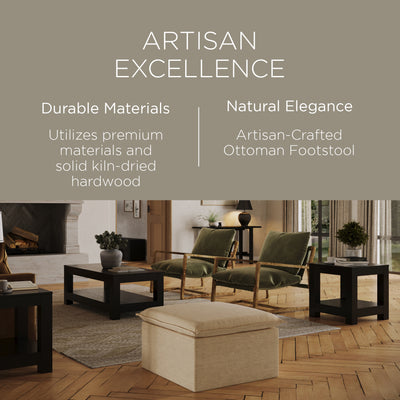 Maven Lane Claude Rustic Ottoman in Taupe Fabric Upholstery - VMInnovations
