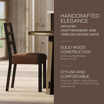 Maven Lane Rustic Dining Chair, Brown with Clay Canvas Fabric, 2pc (Open Box) - VMInnovations