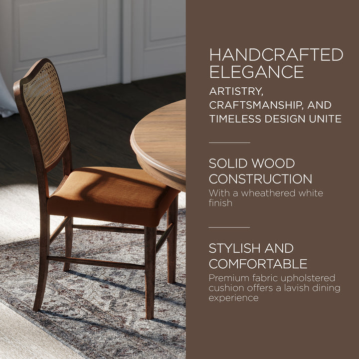 Maven Lane Vera Wood Dining Chair, Antique Brown & Clay Canvas Fabric, Set of 2 - VMInnovations