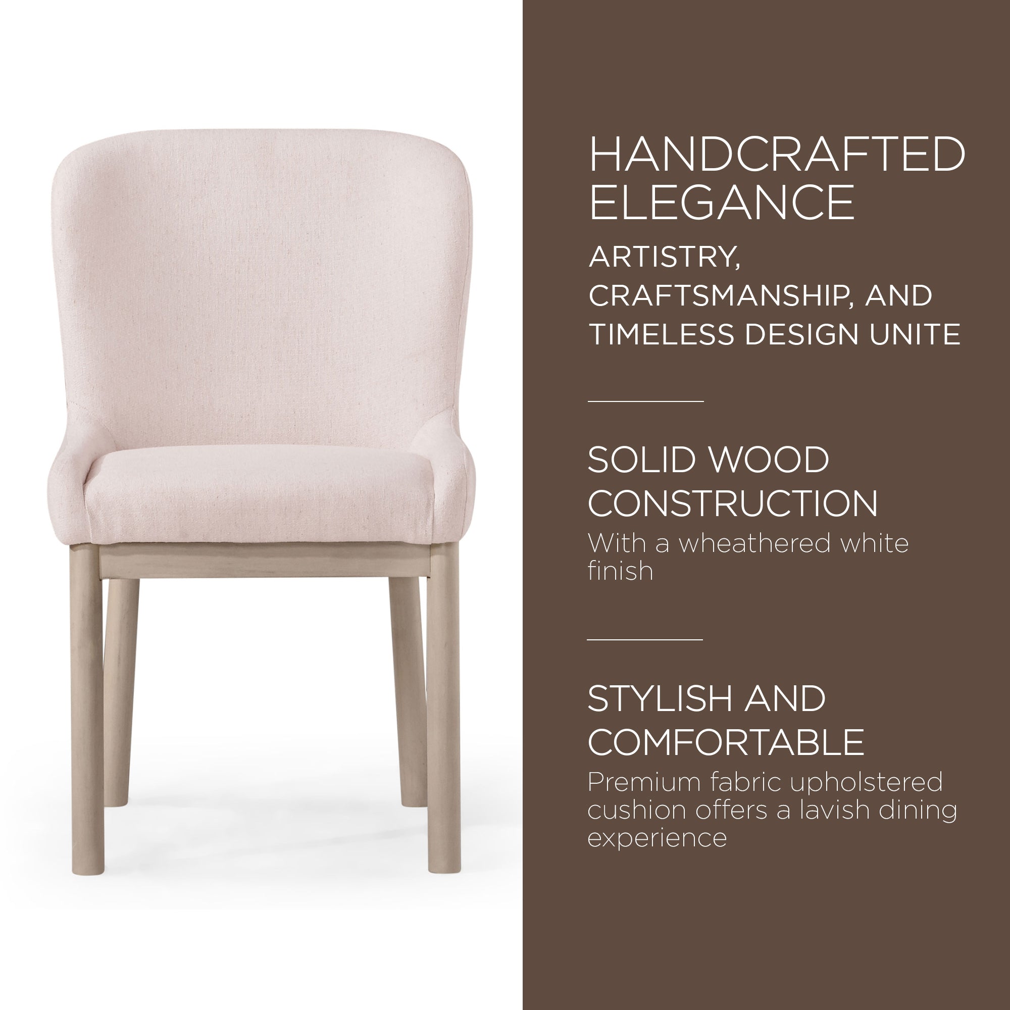 Maven Lane Gia Contemporary Dining Chair, Refined White, Cream Fabric, Set of 4