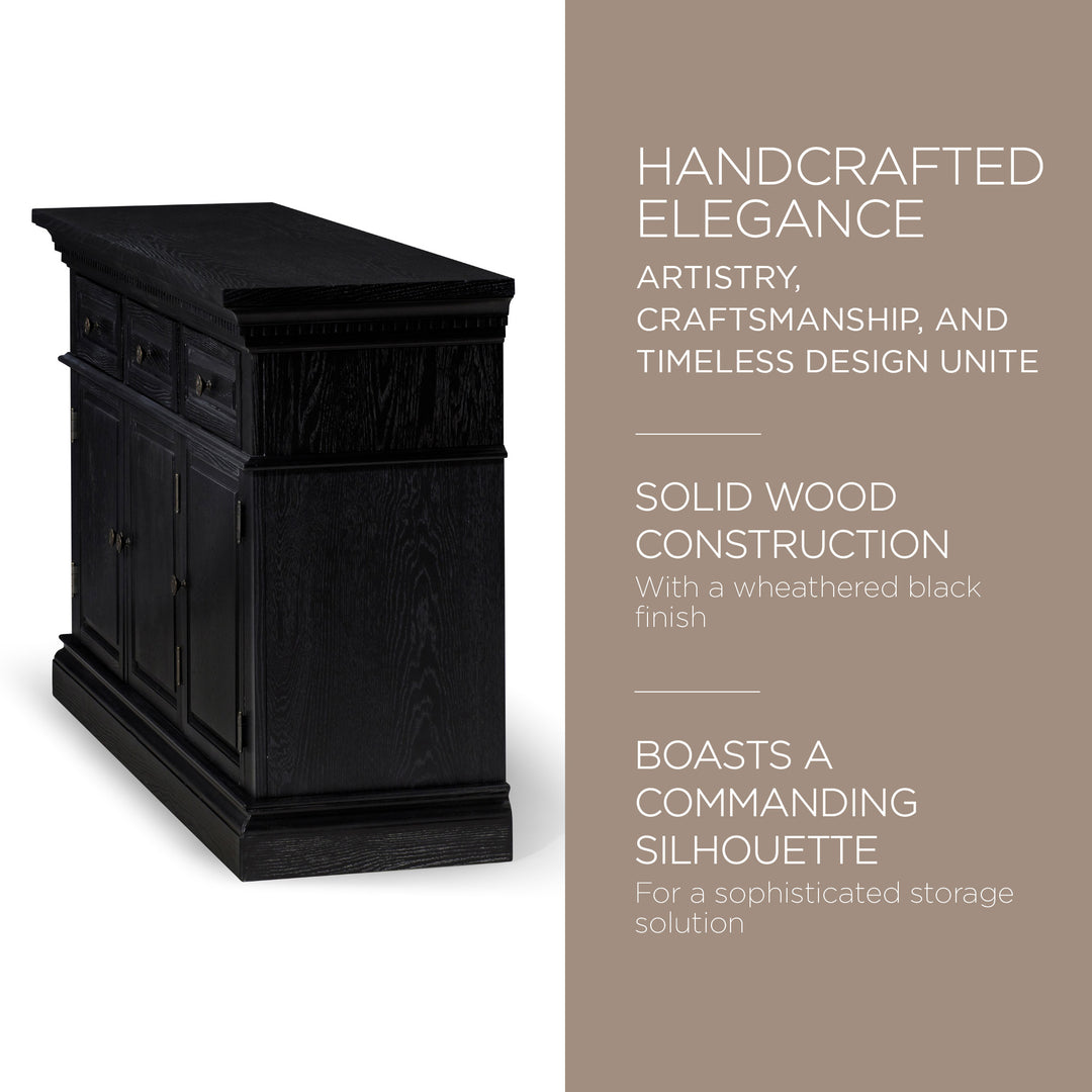 Maven Lane Theo Traditional Wooden Sideboard in Antiqued Black Finish - VMInnovations