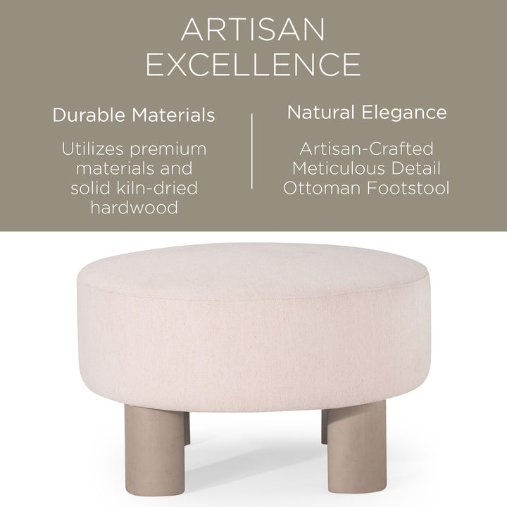 Maven Lane Contemporary Upholstered Ottoman with Refined White Wood Finish(Used)