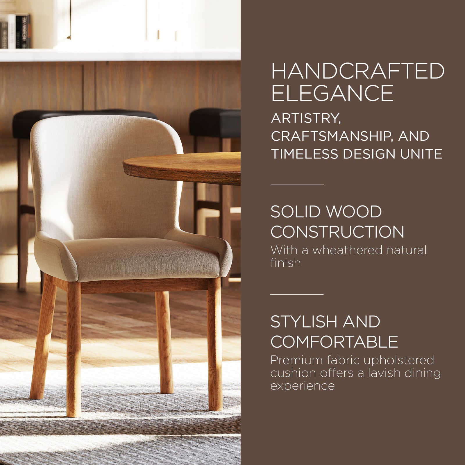 Maven Lane Gia Contemporary Dining Chair, Refined Natural Finish w/ Slate Fabric - VMInnovations