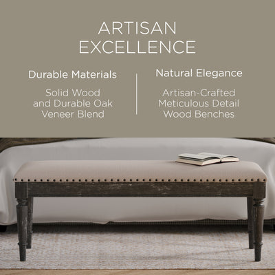 Maven Lane Elizabeth Traditional Upholstered Wooden Bench, Antiqued Black Finish - VMInnovations