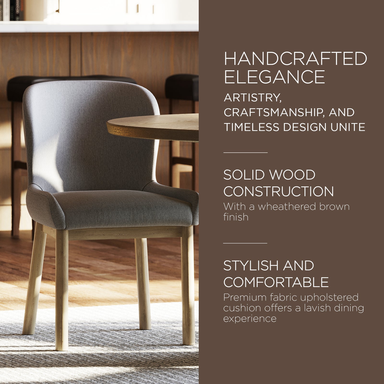 Maven Lane Gia Contemporary Dining Chair, Refined Grey Finish with Taupe Fabric - VMInnovations