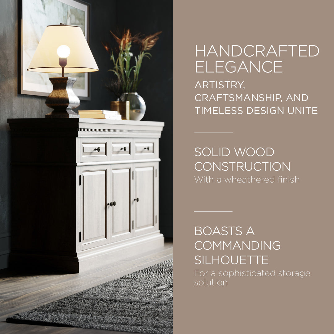 Maven Lane Theo Traditional Wooden Sideboard in Antiqued White Finish