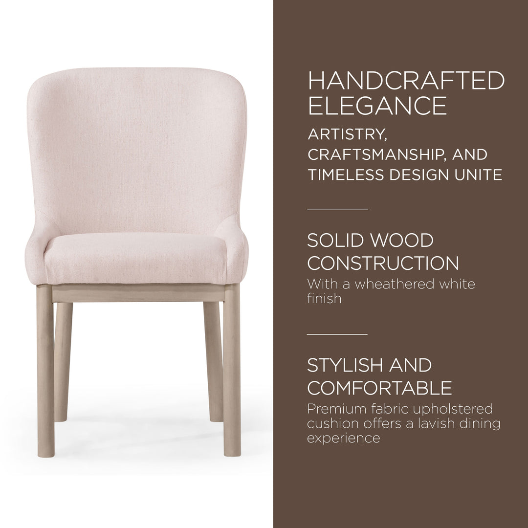 Maven Lane Gia Contemporary Dining Chair, Refined White, Cream Fabric, Set of 2 - VMInnovations