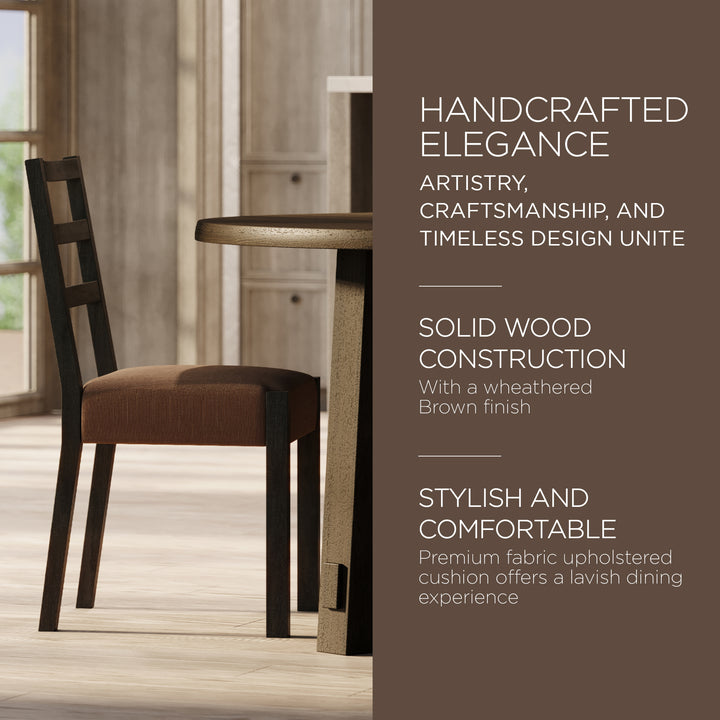 Maven Lane Willow Rustic Dining Chair, Brown with Clay Canvas Fabric, Set of 2