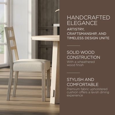 Maven Lane Rustic Dining Chair, White with Cream Weave Fabric, 2pc (Open Box) - VMInnovations