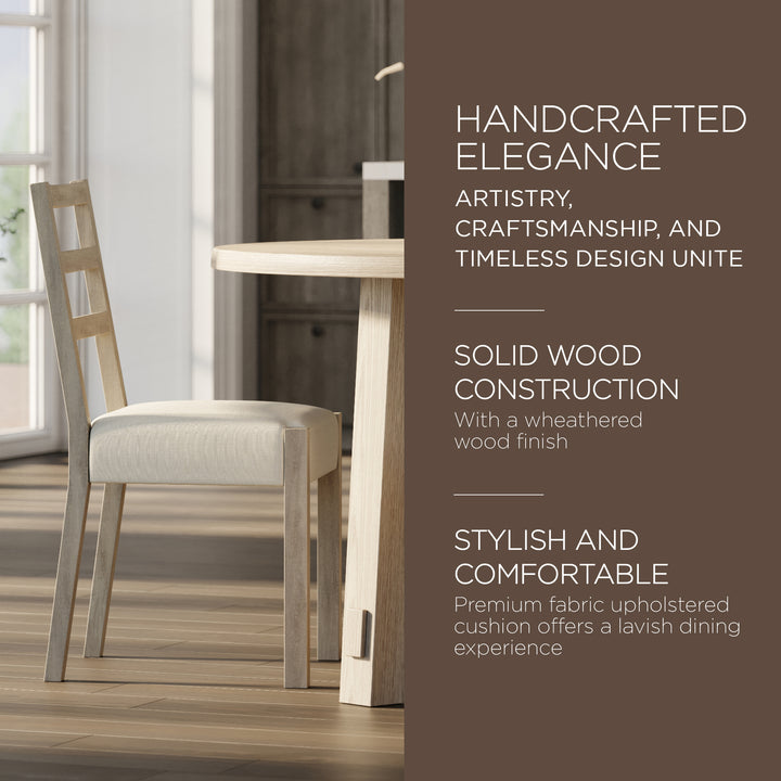 Maven Lane Rustic Dining Chair, White with Cream Weave Fabric, 2pc (Open Box) - VMInnovations