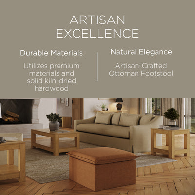 Maven Lane Claude Rustic Ottoman in Clay Fabric Upholstery (Used) - VMInnovations