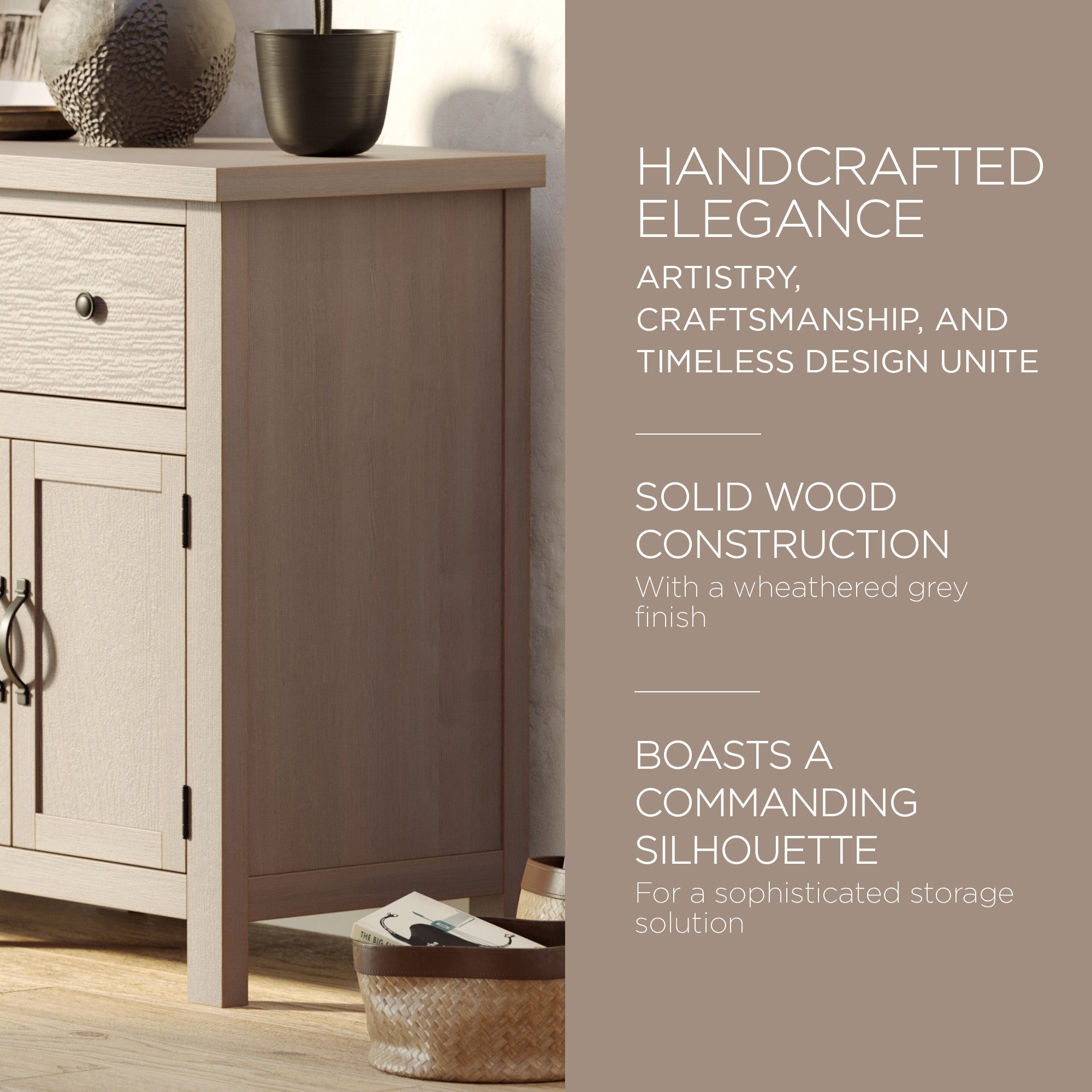 Maven Lane Felix Rustic Wooden Sideboard in Weathered Grey Finish (Used)