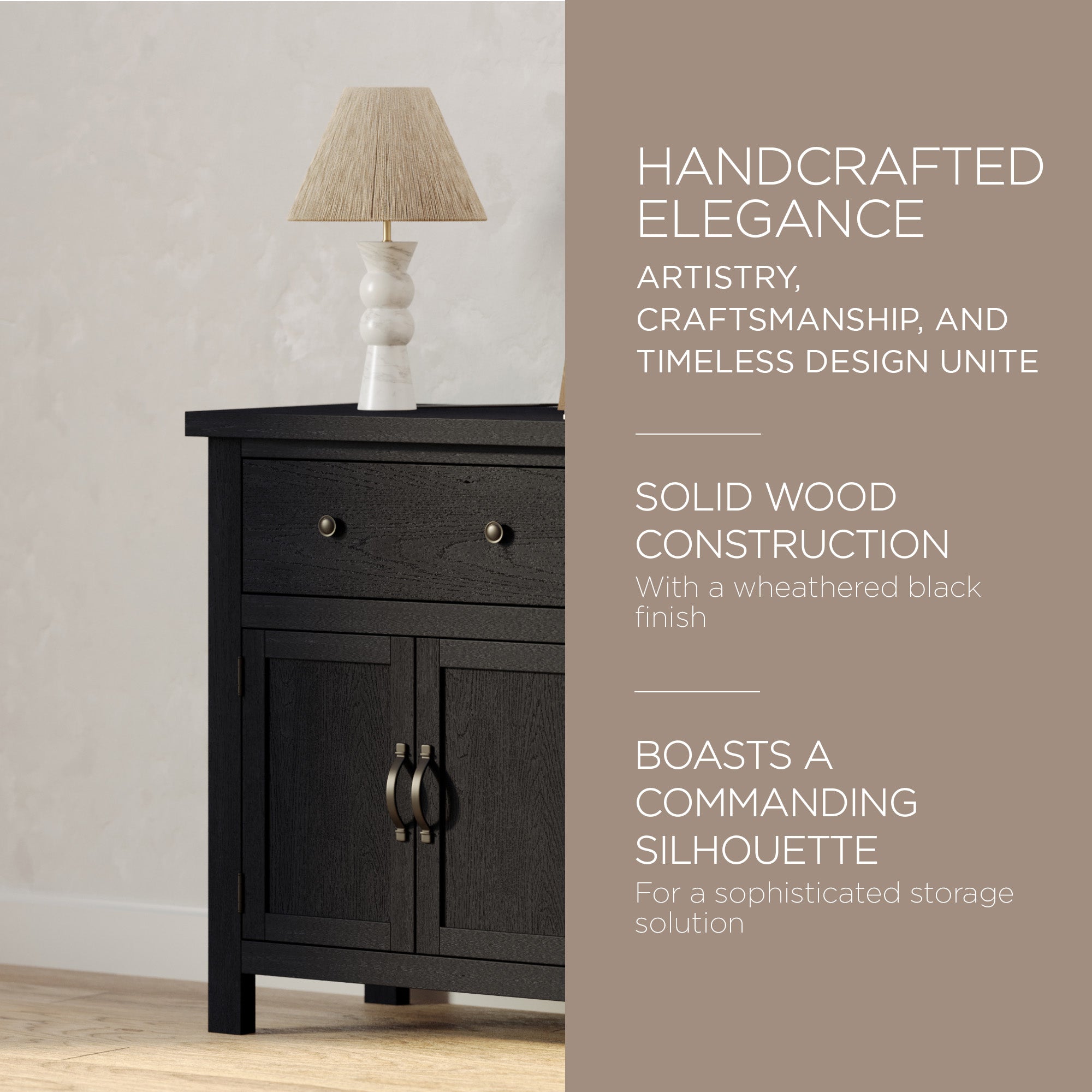 Maven Lane Felix Rustic Wooden Sideboard in Weathered Black Finish (For Parts)