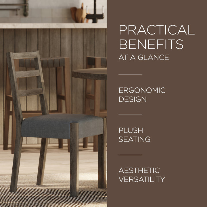 Maven Lane Rustic Dining Chair, Grey with Slate Linen Fabric, Set of 2 (Used)