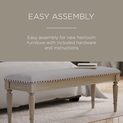 Maven Lane Traditional Upholstered Wooden Bench, Antiqued Grey Finish (Used) - VMInnovations