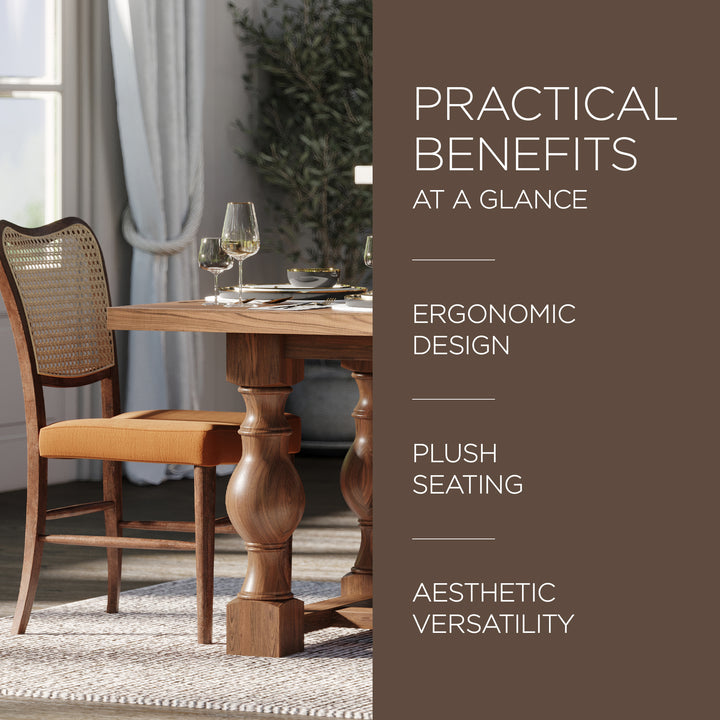 Maven Lane Vera Wood Dining Chair, Antique Brown Canvas Fabric, 2 CT(Open Box) - VMInnovations