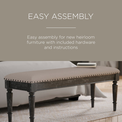 Maven Lane Elizabeth Traditional Upholstered Wooden Bench, Antiqued Black Finish - VMInnovations