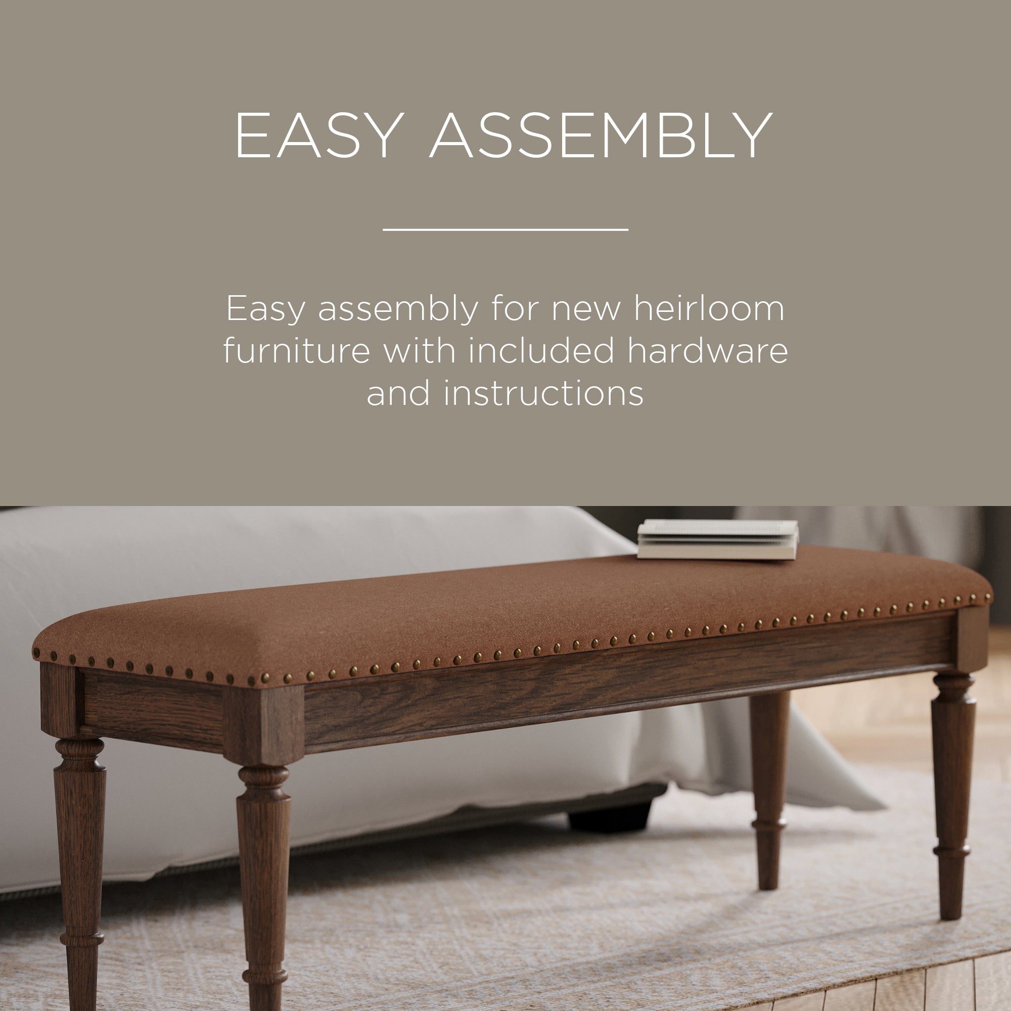 Maven Lane Upholstered Wooden Bench, Antiqued Brown Finish(For Parts) - VMInnovations