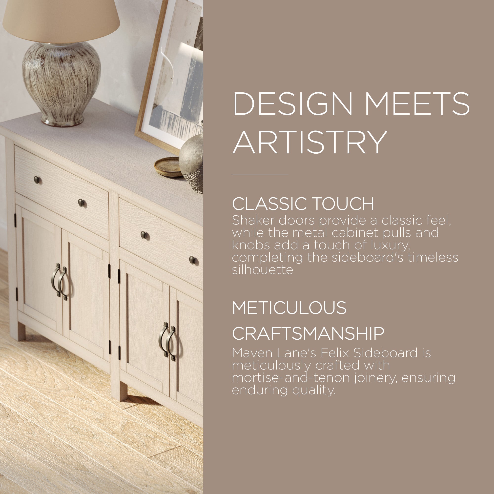 Maven Lane Felix Rustic Wooden Sideboard in Weathered White Finish - VMInnovations
