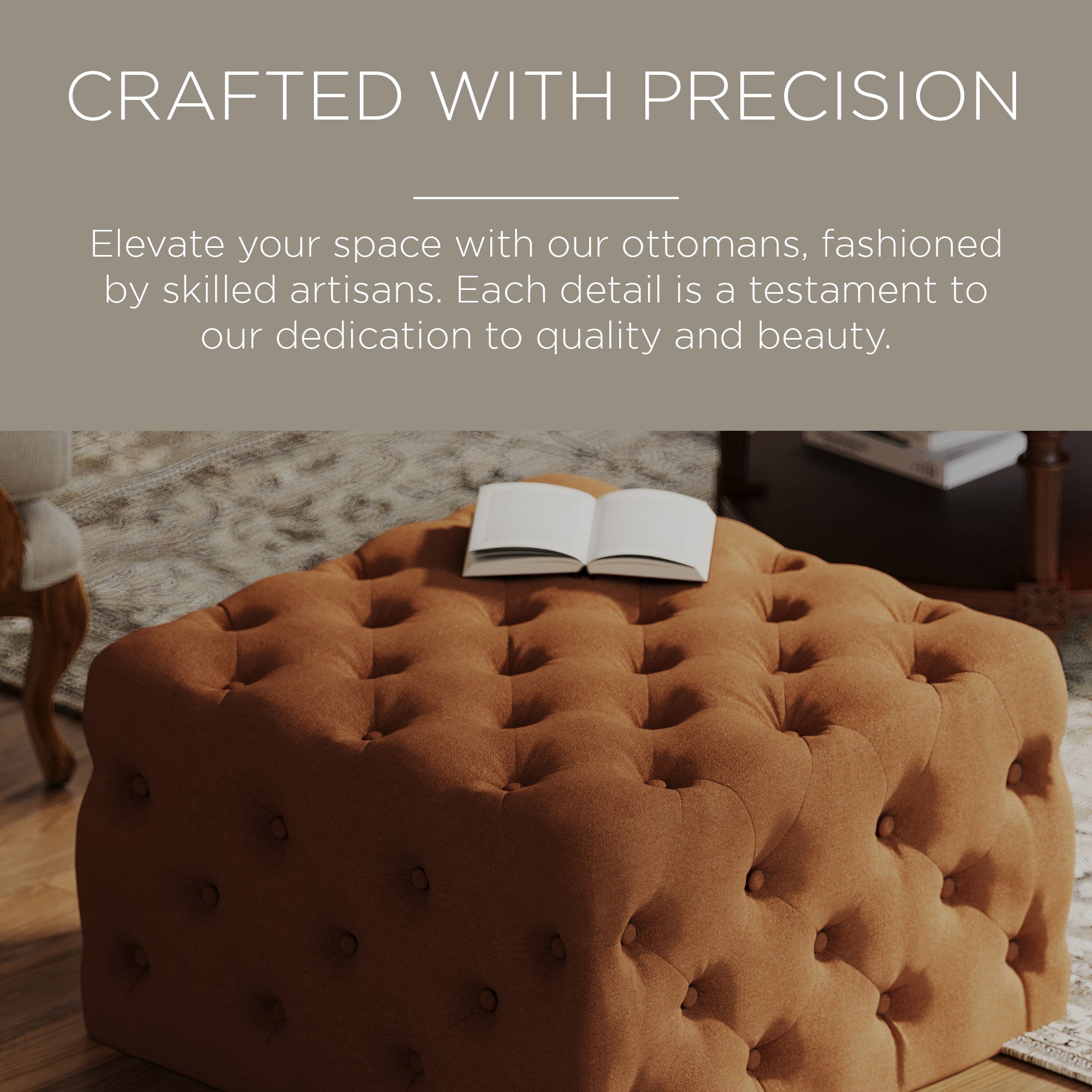 Maven Lane Henry Traditional Ottoman in Clay Fabric Upholstery (Used)