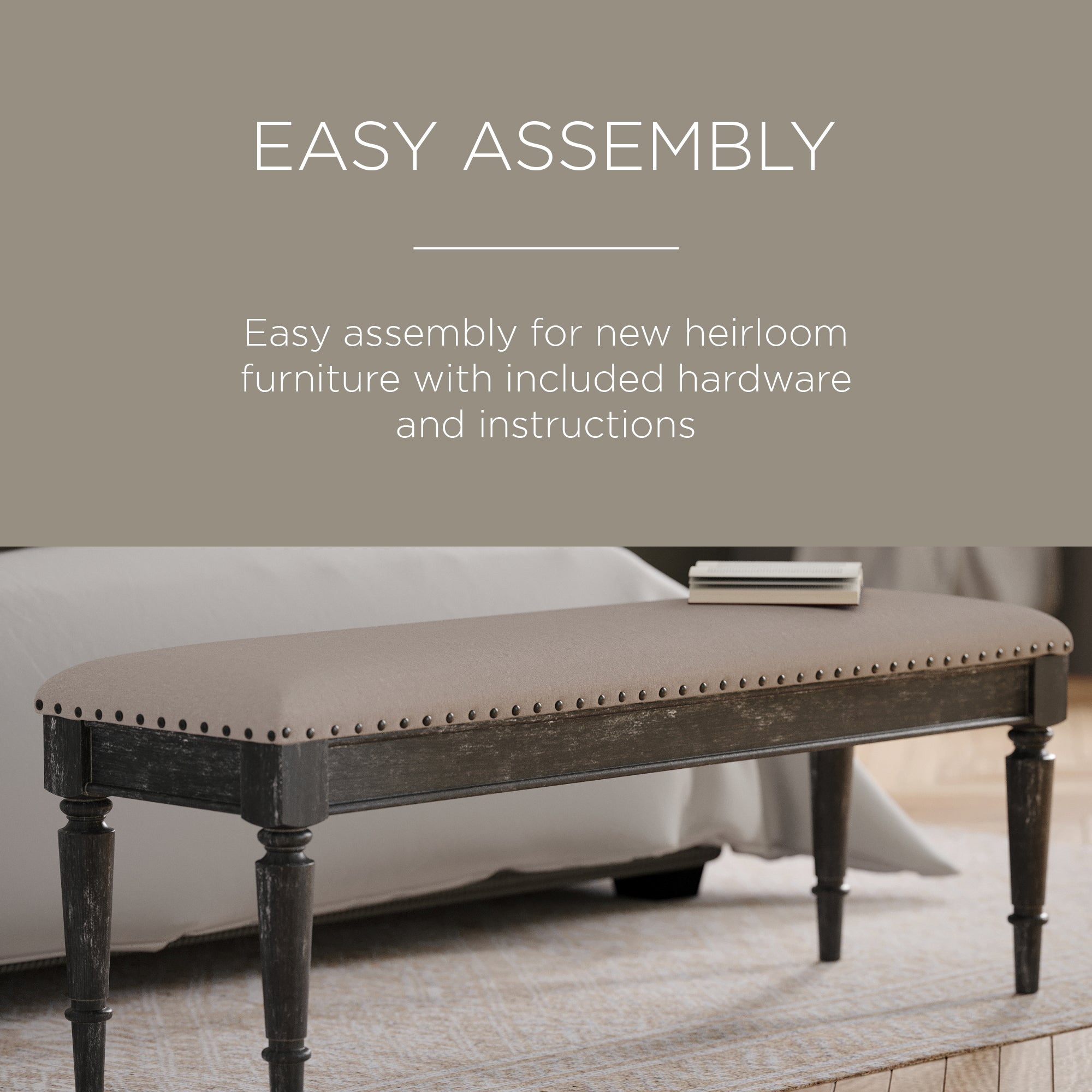Maven Lane Traditional Upholstered Wooden Bench, Antiqued Black Finish (Used) - VMInnovations