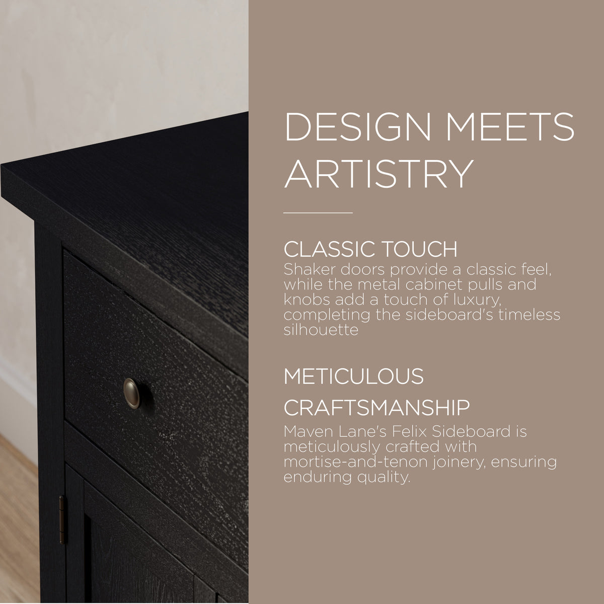 Maven Lane Felix Rustic Wooden Sideboard in Weathered Black Finish (For Parts)