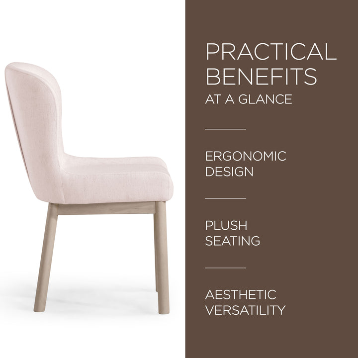 Maven Lane Gia Contemporary Dining Chair, Refined White, Cream Fabric, Set of 2 - VMInnovations