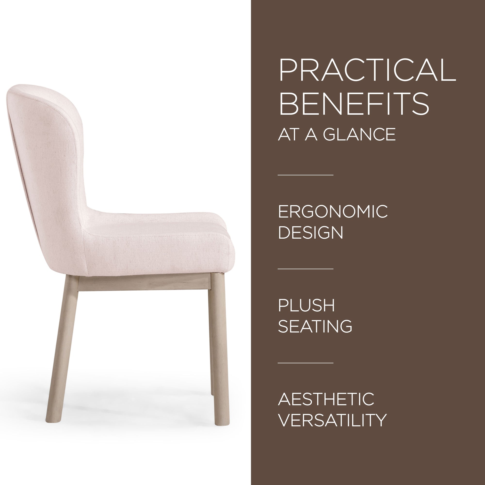Maven Lane Gia Contemporary Dining Chair, Refined White, Cream Fabric, Set of 4