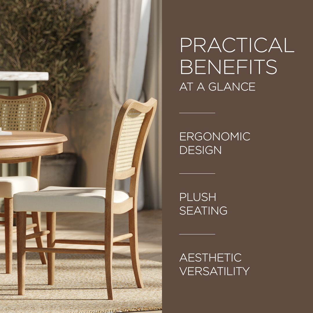 Maven Lane Vera Wood Dining Chair, Antique Natural & Taupe Linen Fabric, Set of 2 - VMInnovations