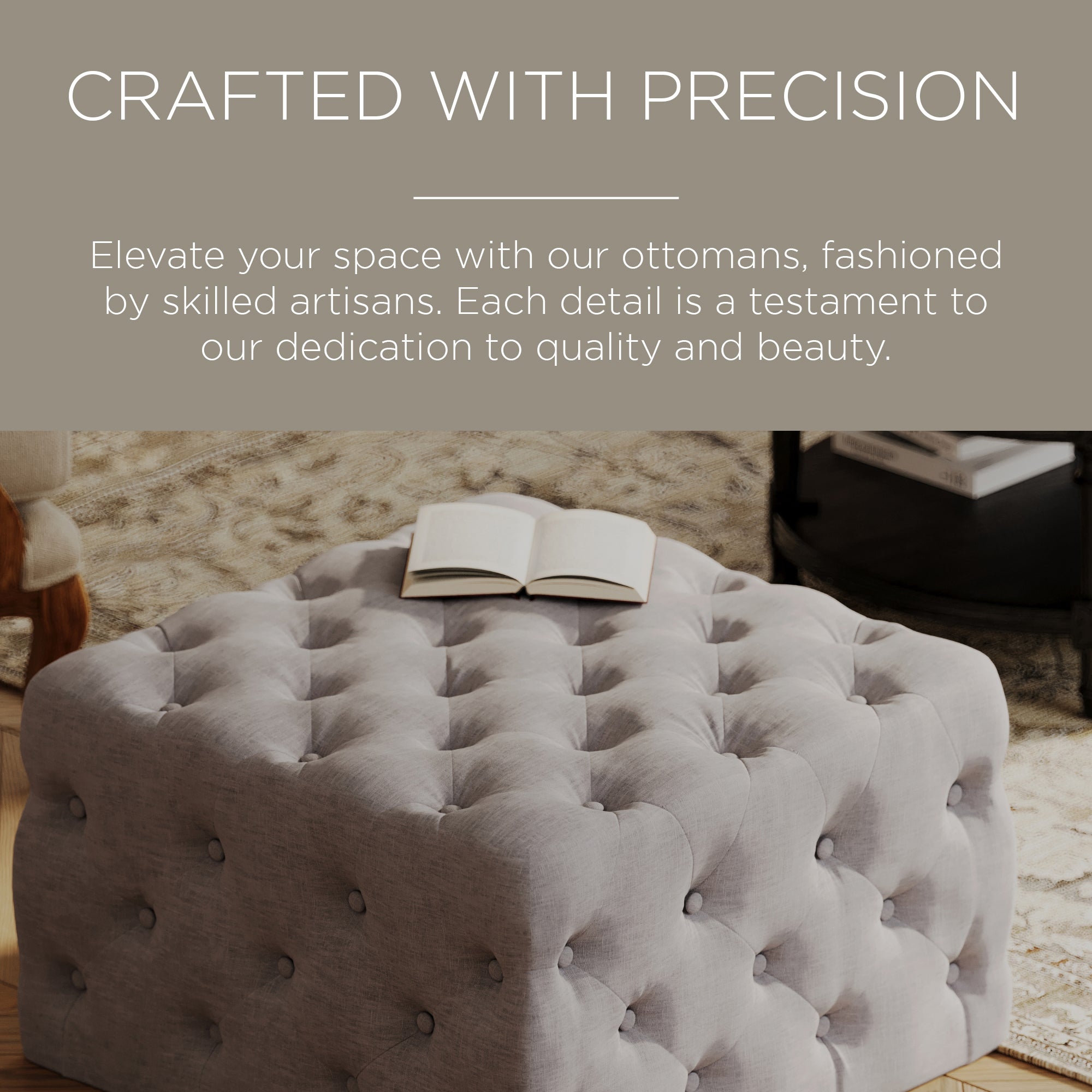 Maven Lane Henry Traditional Ottoman in Slate Fabric Upholstery (Open Box) - VMInnovations