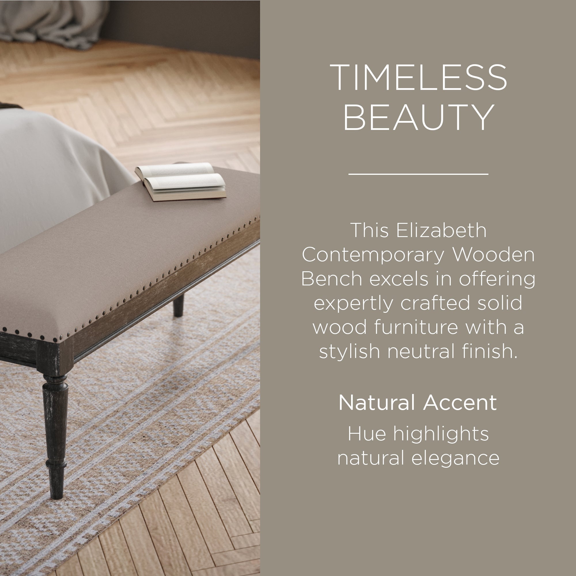 Maven Lane Elizabeth Traditional Upholstered Wooden Bench, Antiqued Black Finish - VMInnovations