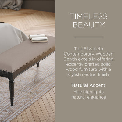 Maven Lane Elizabeth Traditional Upholstered Wooden Bench, Antiqued Black Finish - VMInnovations