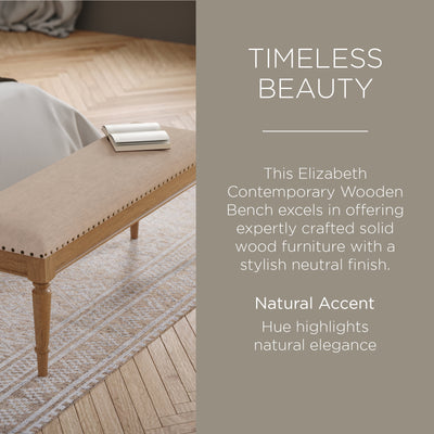 Maven Lane Elizabeth Traditional Upholstered Wood Bench, Antiqued Natural Finish - VMInnovations