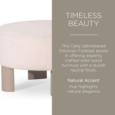 Maven Lane Celia Upholstered Ottoman with Refined White Wood Finish (Open Box) - VMInnovations