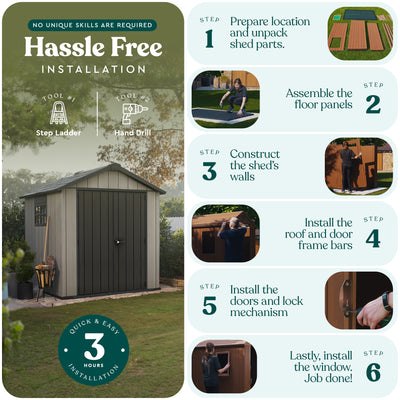 Keter Oakland 7 x 7.5 Foot Outdoor Garden Tool Storage Shed with Windows, Gray - VMInnovations