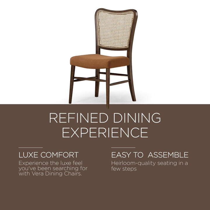 Maven Lane Vera Wood Dining Chair, Antique Brown Canvas Fabric, 2 CT(Open Box) - VMInnovations