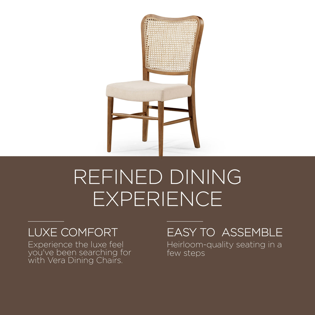 Maven Lane Vera Wood Dining Chair, Antique Natural & Taupe Linen Fabric, Set of 2 - VMInnovations