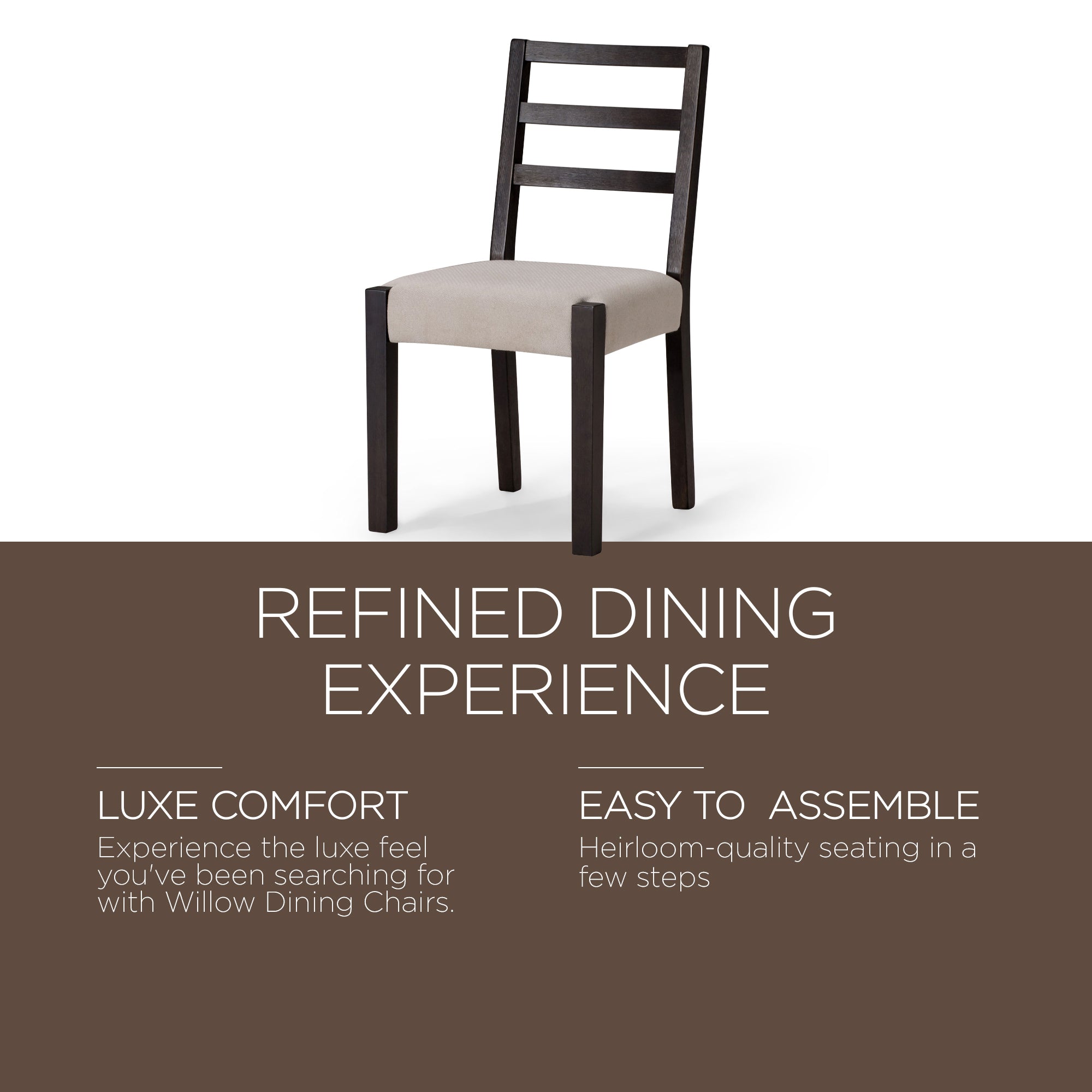 Maven Lane Willow Rustic Dining Chair, Black w/Dove Weave Fabric, Set of 2(Used) - VMInnovations