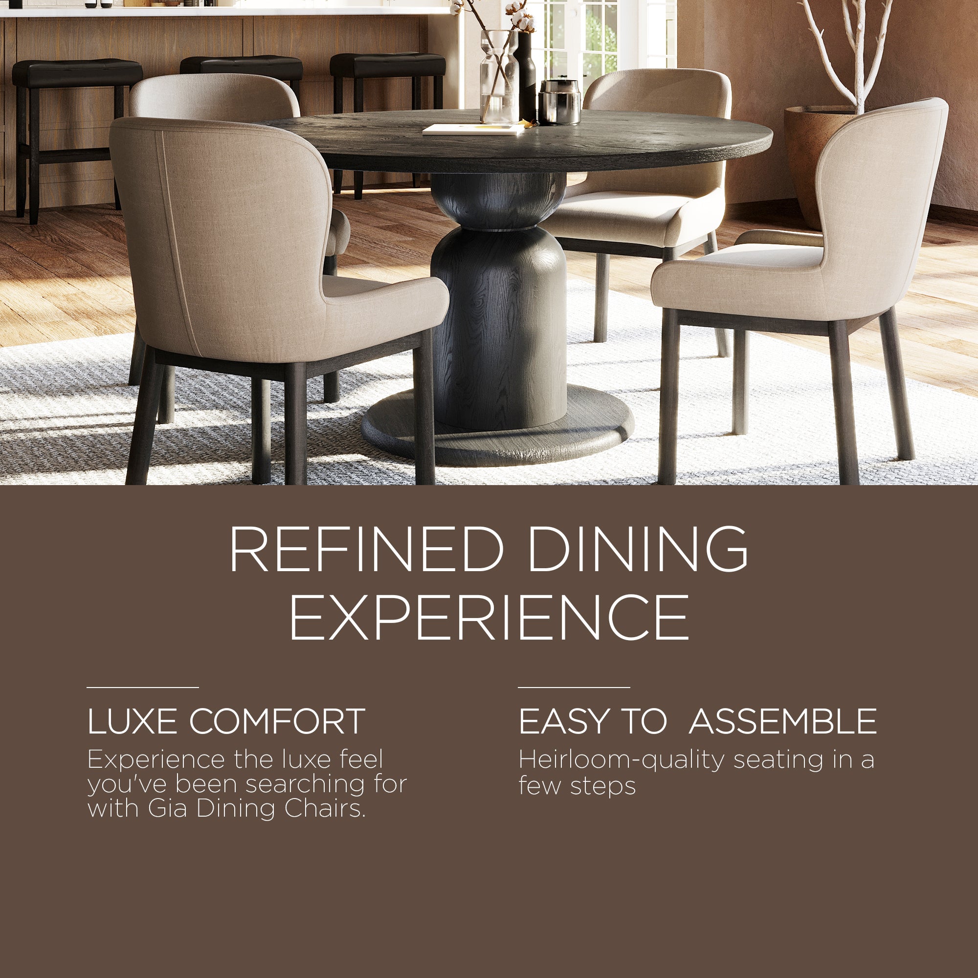Maven Lane Gia Dining Chair, Refined Black Finish with Dove Fabric (Used) - VMInnovations