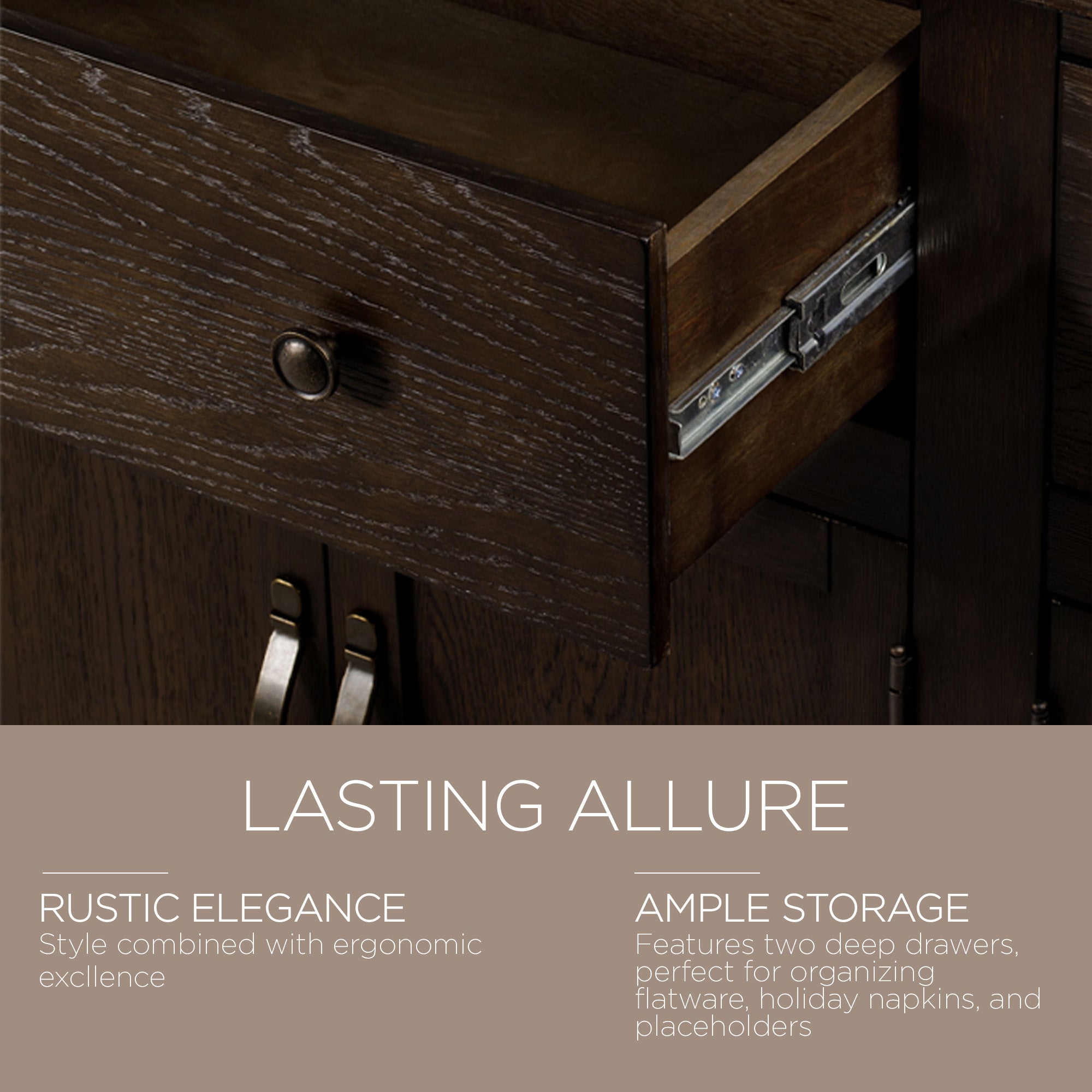 Maven Lane Felix Rustic Wooden Sideboard in Weathered Brown Finish (Open Box) - VMInnovations