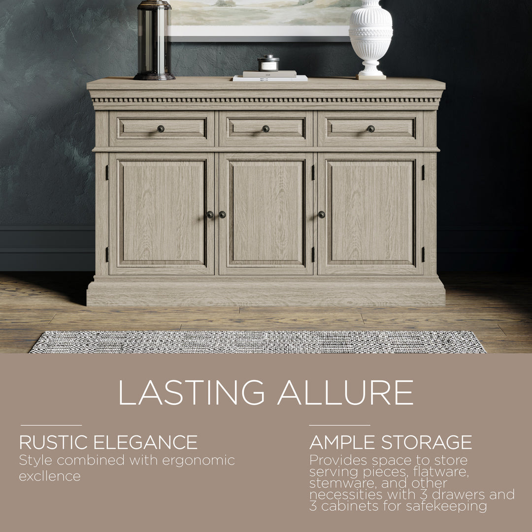 Maven Lane Theo Traditional Wooden Sideboard in Antiqued Grey Finish