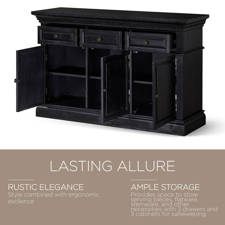 Maven Lane Theo Traditional Wooden Sideboard in Antiqued Black Finish - VMInnovations
