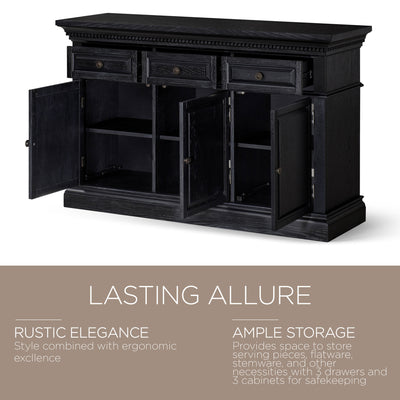 Maven Lane Theo Traditional Wooden Sideboard in Antiqued Black Finish