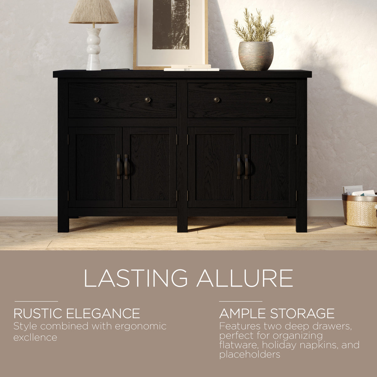 Maven Lane Felix Rustic Wooden Sideboard in Weathered Black Finish (For Parts)