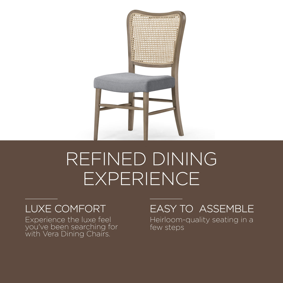 Maven Lane Vera Wooden Dining Chair, Antique Grey & Slate Linen Fabric, Set of 4 - VMInnovations