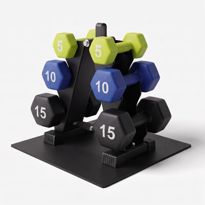 Aurorafy Neoprene Dumbbell Workout Set w/ Rack, 5lbs, 10lbs, & 15lbs, Multicolor