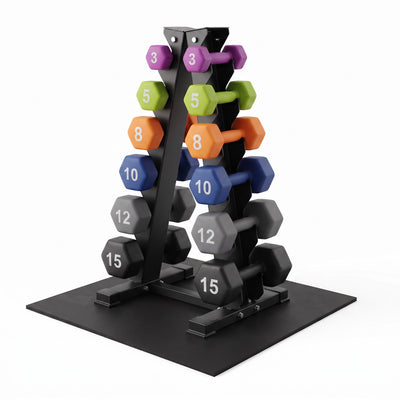 Aurorafy Neoprene Dumbbell Set w/ Rack, Pairs of 3, 5, 8, 10, 12, 15 lb Weights