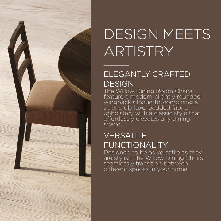Maven Lane Willow Rustic Dining Chair, Brown with Clay Canvas Fabric, Set of 2