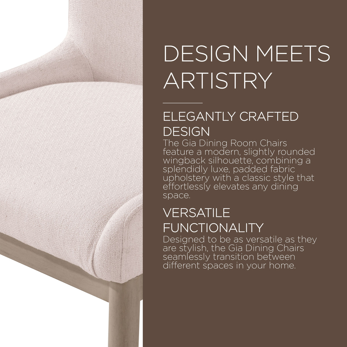Maven Lane Gia Contemporary Dining Chair, Refined White, Cream Fabric, Set of 4