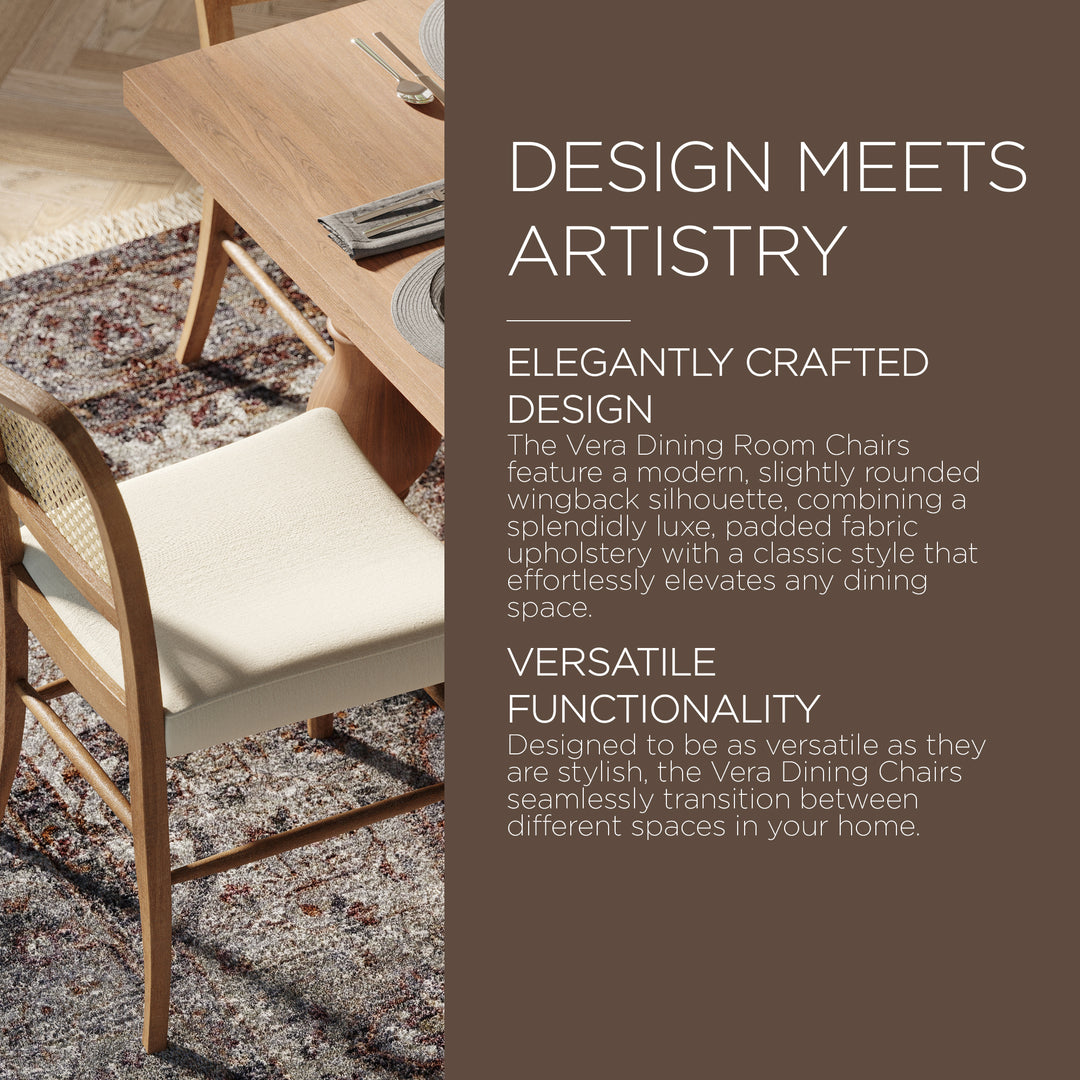 Maven Lane Vera Wood Dining Chair, Antique Natural & Taupe Linen Fabric, Set of 2 - VMInnovations